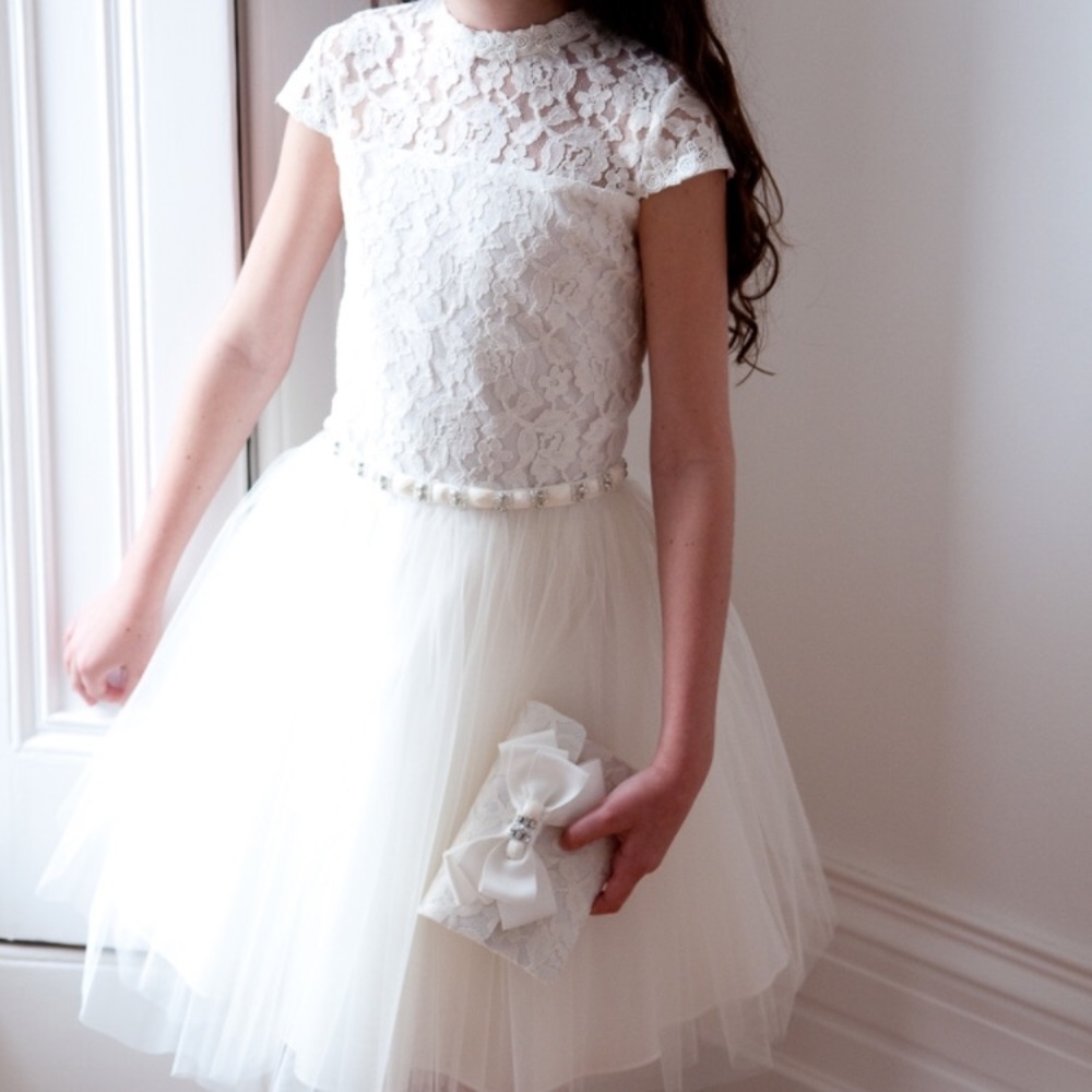 David Charles White Lace and tulle dress size 7